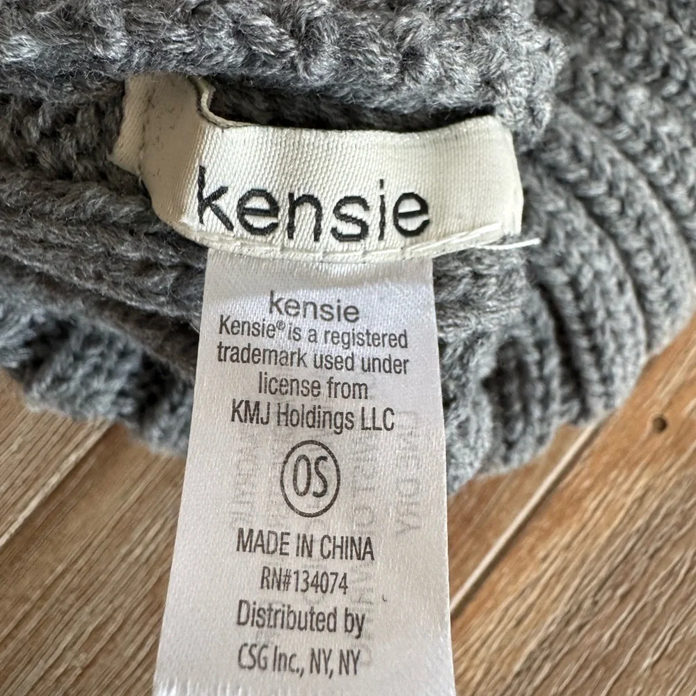 Kensie Charcoal Knit Hat with Vibrant Pink Pom-Pom